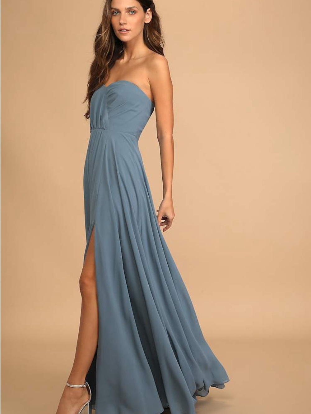 Lulus Sweetest Ceremony Slate Blue Strapless Maxi Dress: Size XL
